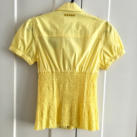 Coogi, Vintage Y2K, Womens Snap Up, Fitted Shirt, Elastic Waist Yellow Size S - Picture 2 of 16